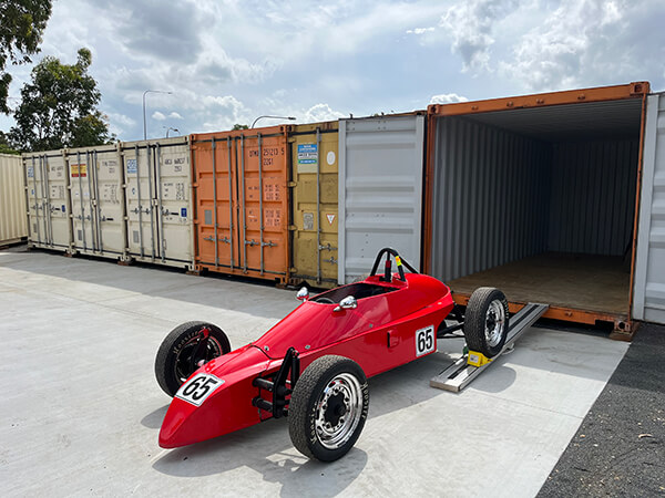 race car in storage-container